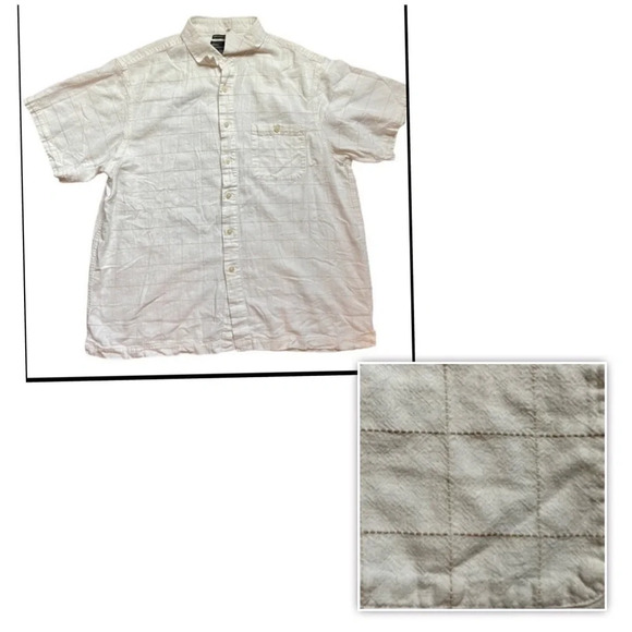 Marc Edward white tan window pane button up linen shirt preppy casual beach XXL - Picture 2 of 10